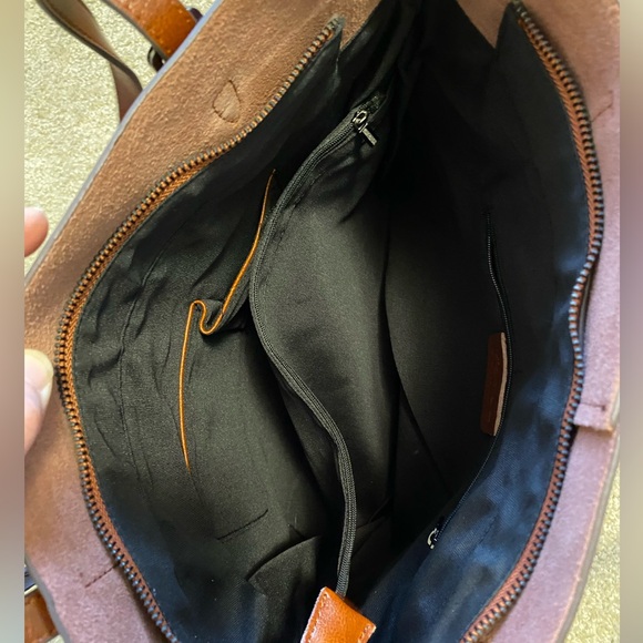 Kattee Genuine Leather Cognac Brown Tote 3 Interior Compartments Purse - Picture 3 of 4